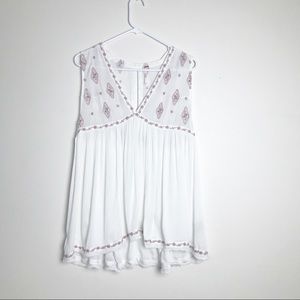 Free People Embroidered Deep V Flowy Tank Tunic